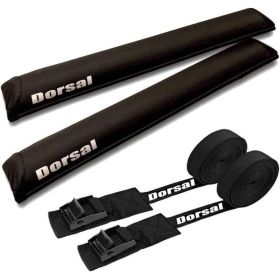 DORSAL Sunguard (No Fade) Aero Roof Rack Pads and 15 ft Straps for Car Surfboard Kayak SUP Snowboard (Color: Black, size: 34")