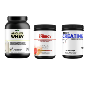 Gym Rat Bundle Protein, Pre-Workout, Creatine (Pre-Workout and Creatine: Pure Energy and Creatine, Protein: Absolute Whey Vanilla)