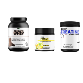 Gym Rat Bundle Protein, Pre-Workout, Creatine (Pre-Workout and Creatine: Pure Focus and Creatine, Protein: Absolute Whey Chocolate)